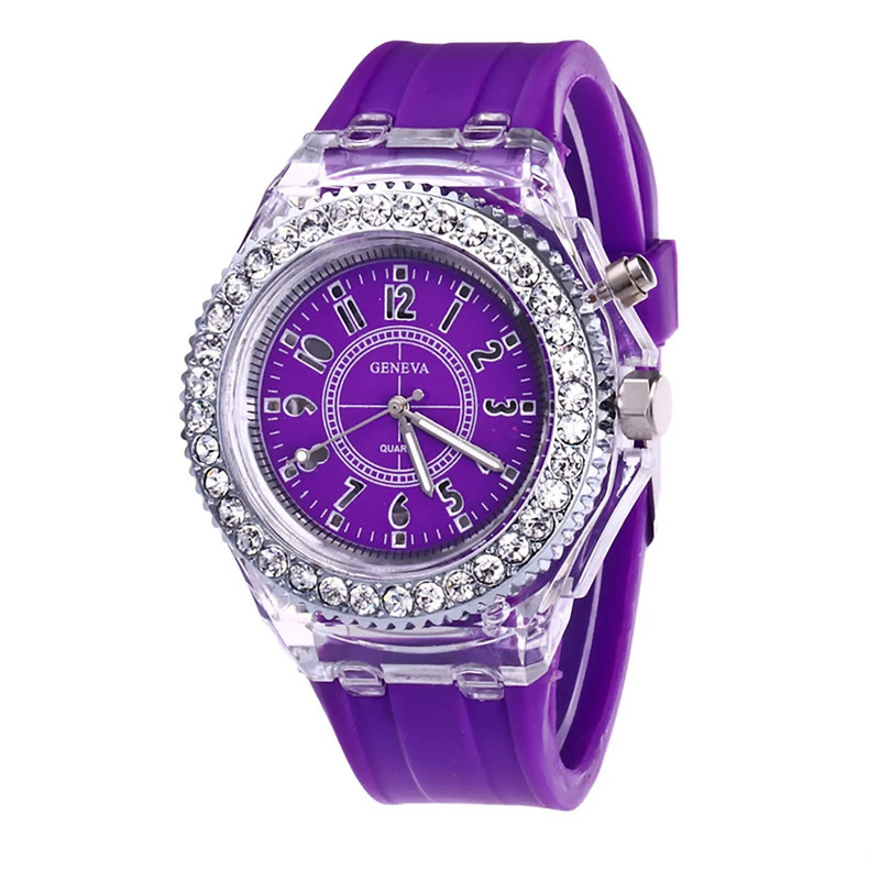 Modes LED sporta pulksteņi Geneva Luminous sieviešu kvarca pulkstenis Sieviešu Sieviešu Silikona rokas pulksteņi Kvēlojošs Relojes Mujer