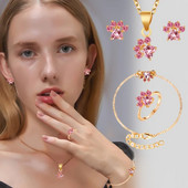 Mielas žavinga rožinė cirkonio animacinių filmų šunų letenėlė katė letenėlė pakabukas karoliai auskarai žiedas apyrankės rinkinys moterims gimtadienio dovana žmonai