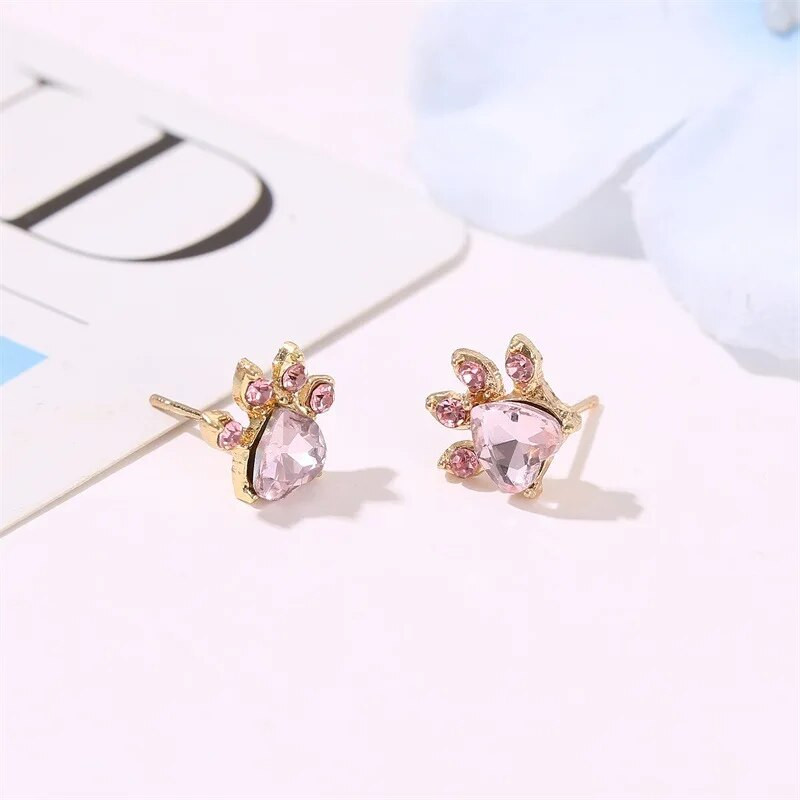 Mielas žavinga rožinė cirkonio animacinių filmų šunų letenėlė katė letenėlė pakabukas karoliai auskarai žiedas apyrankės rinkinys moterims gimtadienio dovana žmonai