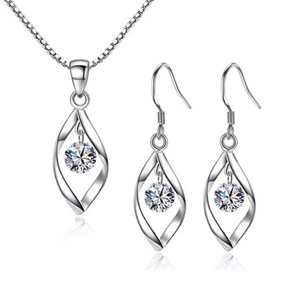 Charm Fashion Eye of Eros tsirkoon kõrvarõngad kaelakee komplekt naistele Luksuslik hõbetatud kunstkivist veetilga ripats pulmakingitus