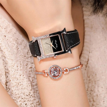 Луксозни маркови дамски часовници Моден кристал с диаманти Висококачествен дизайн Кварцов часовник Ежедневни часовници с бяла кожена каишка Подарък