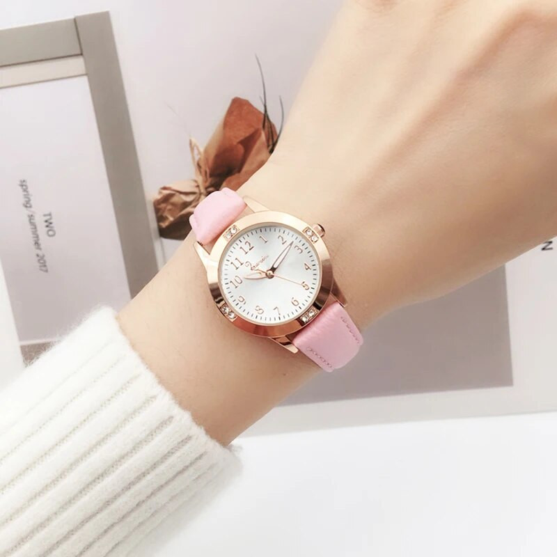 UTHAI CQ22 Kids Bērnu kvarca pulkstenis meitenēm pulksteņi pulksteņi pulksteņi meiteņu rokas pulkstenis ādas pulkstenis bērnu meitene rozā zelta