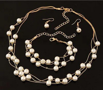 3 tk/komplekt kahekihiline pärliga naturaalne mageveepärliga kõrvarõnga kaelakee naiste kihlumiseks pulmakaelakee võlu