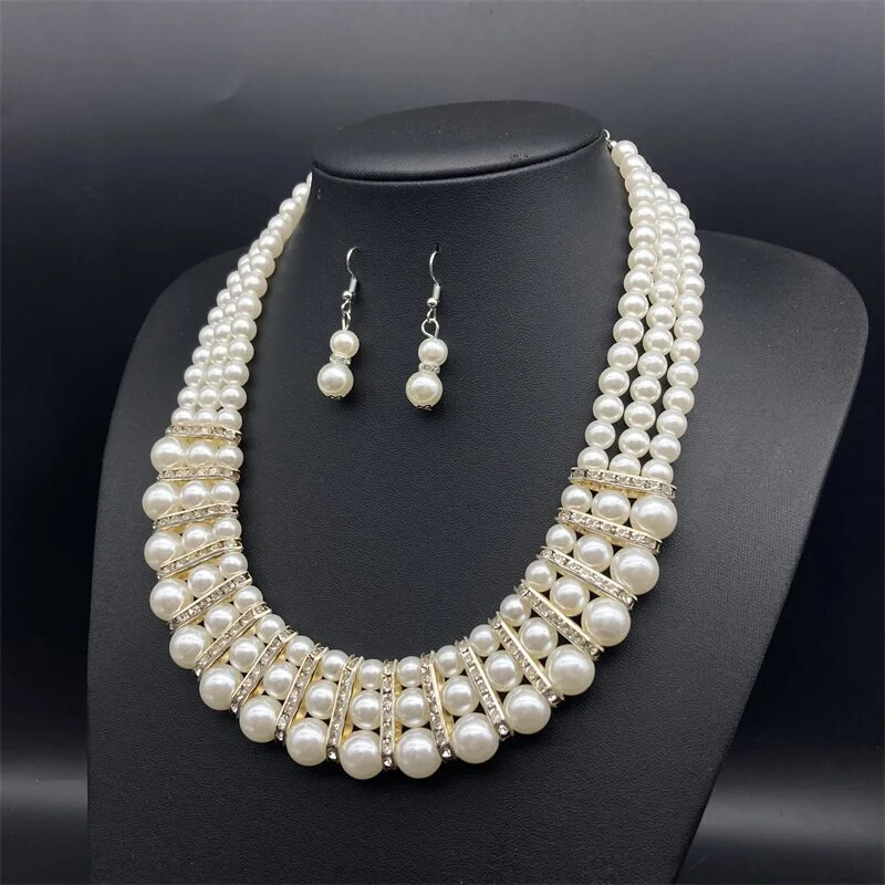 CANPEL 2 ΤΕΜ/ΣΕΤ Νυφικά Κοσμήματα Λευκά Πέρλα Ζιργκόν Γυναικεία Κρεμαστό Νυφικά Σκουλαρίκια Κολιέ Σετ boho μαργαριτάρι κολιέ