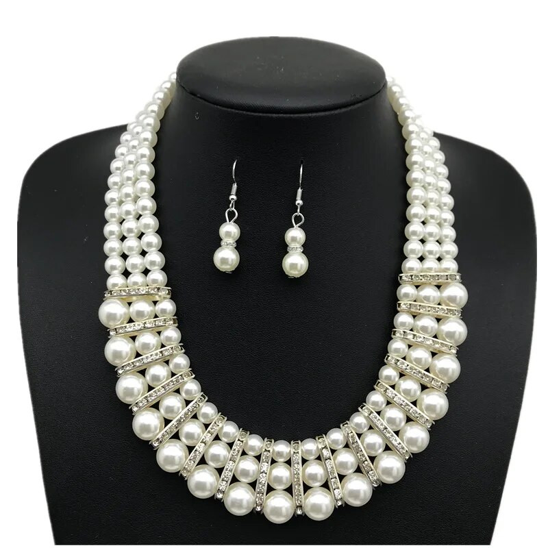 CANPEL 2 ΤΕΜ/ΣΕΤ Νυφικά Κοσμήματα Λευκά Πέρλα Ζιργκόν Γυναικεία Κρεμαστό Νυφικά Σκουλαρίκια Κολιέ Σετ boho μαργαριτάρι κολιέ