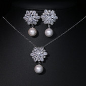 CANPEL Fashion Korea Pearl Stud Σετ κολιέ Σετ Κοσμήματα Ζιργκόν Σετ κοσμήματος Ασημί Χρώμα Αξεσουάρ Νυφικού Γάμου Δώρα