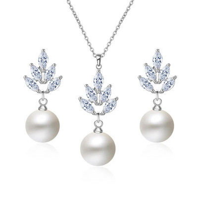 CANPEL Fashion Korea Pearl Stud Σετ κολιέ Σετ Κοσμήματα Ζιργκόν Σετ κοσμήματος Ασημί Χρώμα Αξεσουάρ Νυφικού Γάμου Δώρα