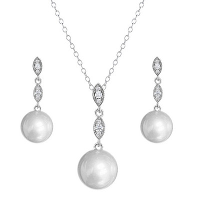 CANPEL Fashion Korea Pearl Stud Σετ κολιέ Σετ Κοσμήματα Ζιργκόν Σετ κοσμήματος Ασημί Χρώμα Αξεσουάρ Νυφικού Γάμου Δώρα