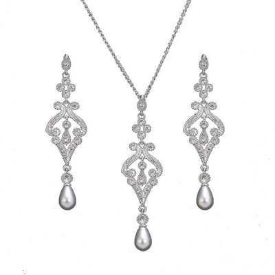 CANPEL Fashion Korea Pearl Stud Σετ κολιέ Σετ Κοσμήματα Ζιργκόν Σετ κοσμήματος Ασημί Χρώμα Αξεσουάρ Νυφικού Γάμου Δώρα