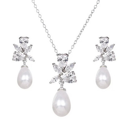CANPEL Fashion Korea Pearl Stud Σετ κολιέ Σετ Κοσμήματα Ζιργκόν Σετ κοσμήματος Ασημί Χρώμα Αξεσουάρ Νυφικού Γάμου Δώρα