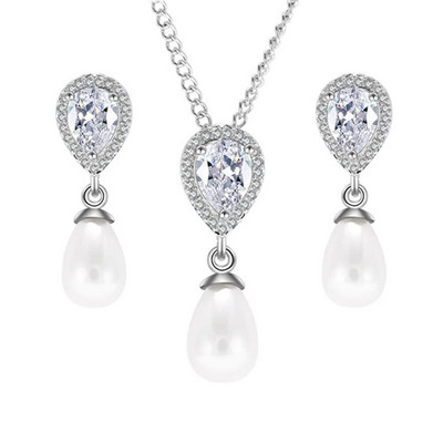 CANPEL Fashion Korea Pearl Stud Σετ κολιέ Σετ Κοσμήματα Ζιργκόν Σετ κοσμήματος Ασημί Χρώμα Αξεσουάρ Νυφικού Γάμου Δώρα