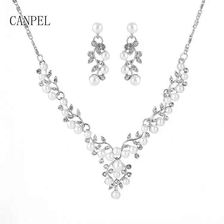 Radošs zelta krāsas lapu kaklarotas un auskaru komplekts sievietēm Kāzu līgavu pērļu kalnu kristāla rotaslietas, sieviešu rotaslietas