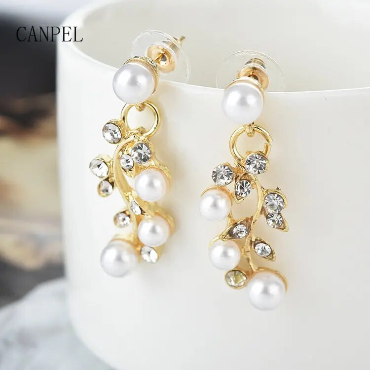 Radošs zelta krāsas lapu kaklarotas un auskaru komplekts sievietēm Kāzu līgavu pērļu kalnu kristāla rotaslietas, sieviešu rotaslietas