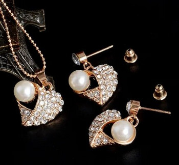 CANPEL Hesiod White Snowflake Имитация на перли Колие Комплект обеци Колиета от австрийски кристал Комплекти бижута за жени