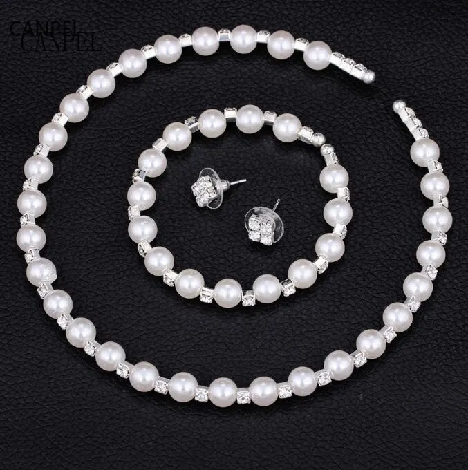 Naujas mados vestuvių nuotakos papuošalų rinkinys Pearl Party Prom Sidabrinės spalvos krištolo apyrankės karoliai auskarai moterims papuošalų rinkiniai