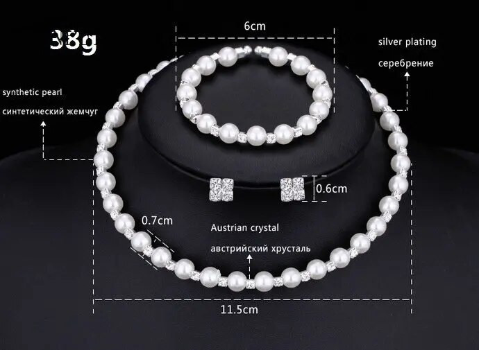 Naujas mados vestuvių nuotakos papuošalų rinkinys Pearl Party Prom Sidabrinės spalvos krištolo apyrankės karoliai auskarai moterims papuošalų rinkiniai