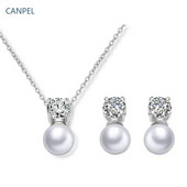 CANPEL Madingi apvalūs imituoti perlų auskarai, karolių rinkinys moterims, paprastos spalvos kubinis cirkonis, vestuvių vakarėlio papuošalai