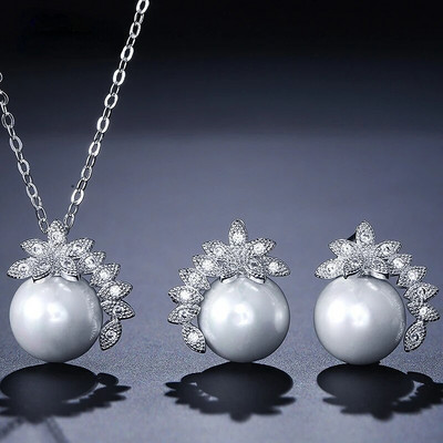 CANPEL Madingi apvalūs imituoti perlų auskarai, karolių rinkinys moterims, paprastos spalvos kubinis cirkonis, vestuvių vakarėlio papuošalai