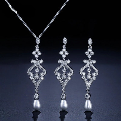 CANPEL Madingi apvalūs imituoti perlų auskarai, karolių rinkinys moterims, paprastos spalvos kubinis cirkonis, vestuvių vakarėlio papuošalai