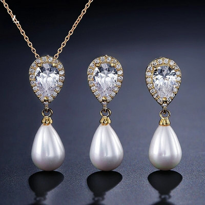 CANPEL Madingi apvalūs imituoti perlų auskarai, karolių rinkinys moterims, paprastos spalvos kubinis cirkonis, vestuvių vakarėlio papuošalai