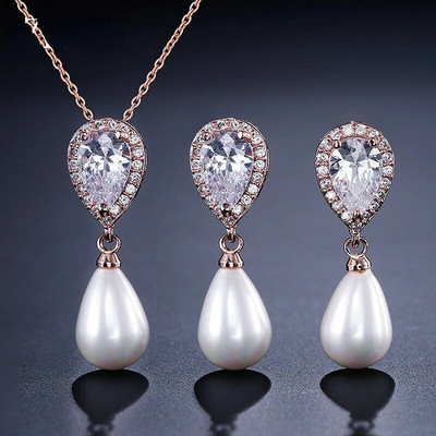 CANPEL Madingi apvalūs imituoti perlų auskarai, karolių rinkinys moterims, paprastos spalvos kubinis cirkonis, vestuvių vakarėlio papuošalai