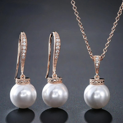 CANPEL Madingi apvalūs imituoti perlų auskarai, karolių rinkinys moterims, paprastos spalvos kubinis cirkonis, vestuvių vakarėlio papuošalai