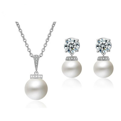 CANPEL Madingi apvalūs imituoti perlų auskarai, karolių rinkinys moterims, paprastos spalvos kubinis cirkonis, vestuvių vakarėlio papuošalai