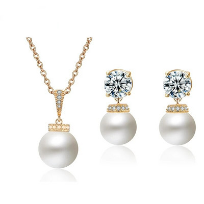 CANPEL Madingi apvalūs imituoti perlų auskarai, karolių rinkinys moterims, paprastos spalvos kubinis cirkonis, vestuvių vakarėlio papuošalai