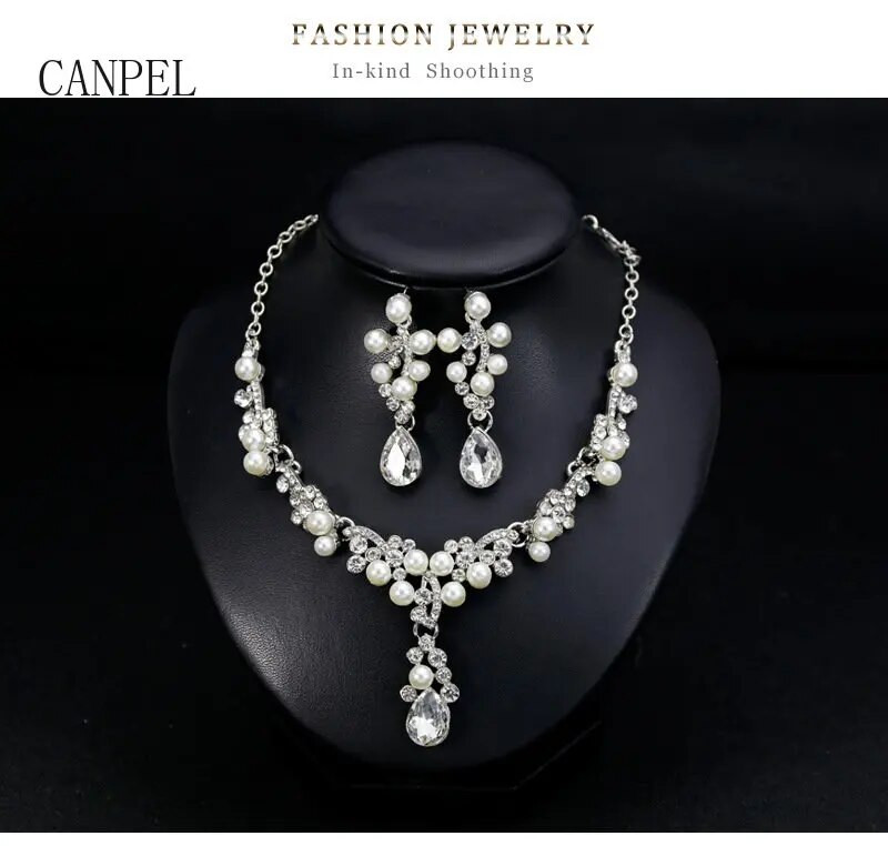 CANPEL Luxury Pearls Pruudi ehete komplektid naistele Choker kaelakee komplektid Peoõhtu pulmade pruudi ehtekomplektid Aksessuaarid