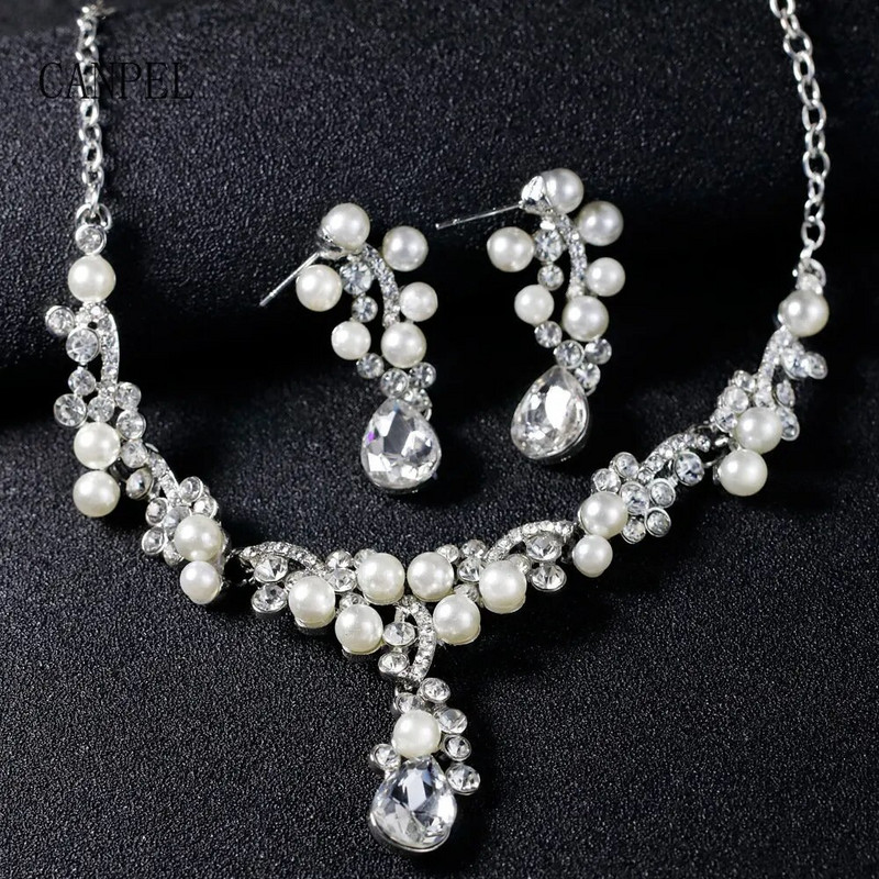 CANPEL Luxury Pearls Pruudi ehete komplektid naistele Choker kaelakee komplektid Peoõhtu pulmade pruudi ehtekomplektid Aksessuaarid