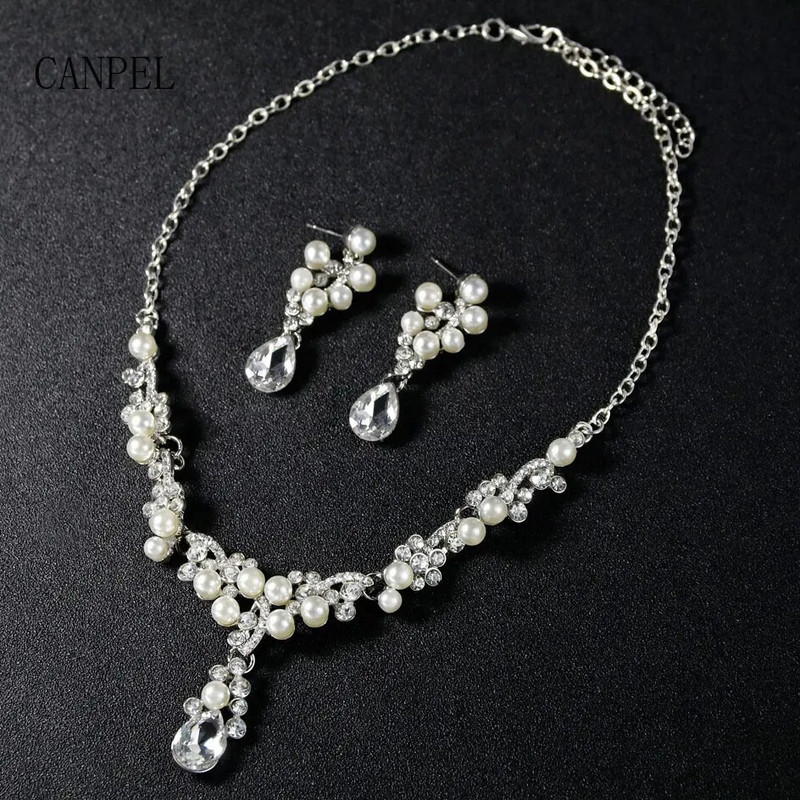 CANPEL Luxury Pearls Pruudi ehete komplektid naistele Choker kaelakee komplektid Peoõhtu pulmade pruudi ehtekomplektid Aksessuaarid