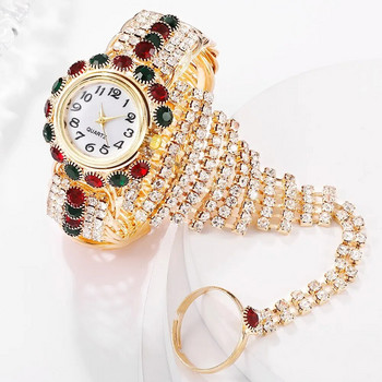 Луксозни дамски гривни Кварцови часовници за жени Диамантен часовник Дамска спортна рокля Червен циферблат Ръчен часовник Часовник Relogio Feminin
