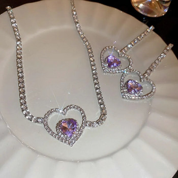FYUAN Κορεάτικο στυλ Κολιέ κούφια καρδιά Γυναικεία σκουλαρίκια κρυστάλλινα σκουλαρίκια Γυναικεία Σετ κοσμήματα νύφης γάμου Αξεσουάρ