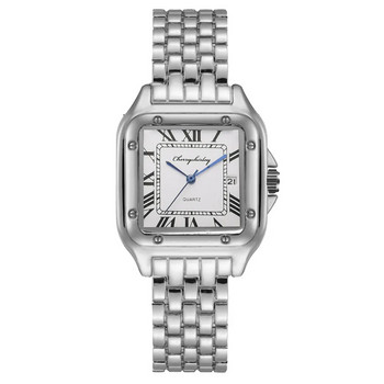 Луксозни маркови дамски часовници 2023 Прост квадратен римски календар Дамски кварцов часовник Моден дамски часовник с каишка от неръждаема стомана