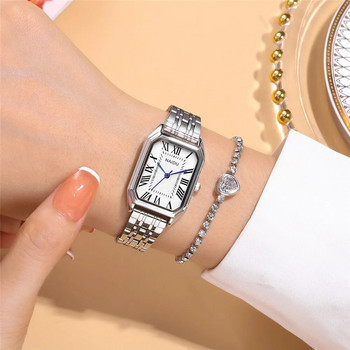 Луксозен марков дамски часовник Ретро римски календар Квадратен кварцов часовник за жени Модна каишка от неръждаема стомана Дамски ръчен часовник