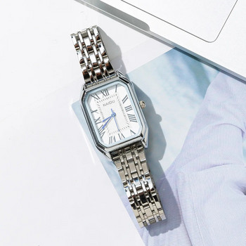 Луксозен марков дамски часовник Ретро римски календар Квадратен кварцов часовник за жени Модна каишка от неръждаема стомана Дамски ръчен часовник