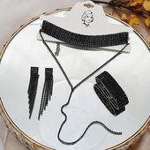 FYUAN Fashion musta kivist kaelakee käevõru kõrvarõngad naistele pika tutiga geomeetriline kett kaelakee naiste peo ehtekomplektid