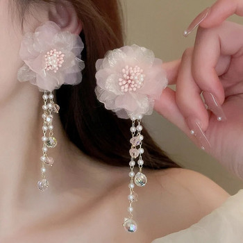 Σκουλαρίκια με κρυστάλλινα κρυστάλλινα σκουλαρίκια FYUAN Γυναικεία Γυναικεία Γυναικεία Σκουλαρίκια με νήμα από λουλούδια με νήμα Pnk Σετ κοσμημάτων για δεξιώσεις γάμου