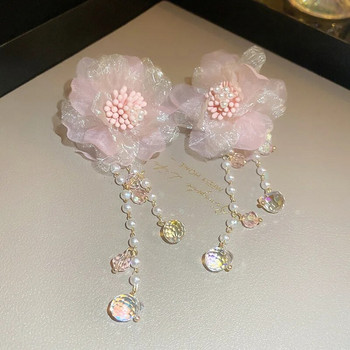 Σκουλαρίκια με κρυστάλλινα κρυστάλλινα σκουλαρίκια FYUAN Γυναικεία Γυναικεία Γυναικεία Σκουλαρίκια με νήμα από λουλούδια με νήμα Pnk Σετ κοσμημάτων για δεξιώσεις γάμου