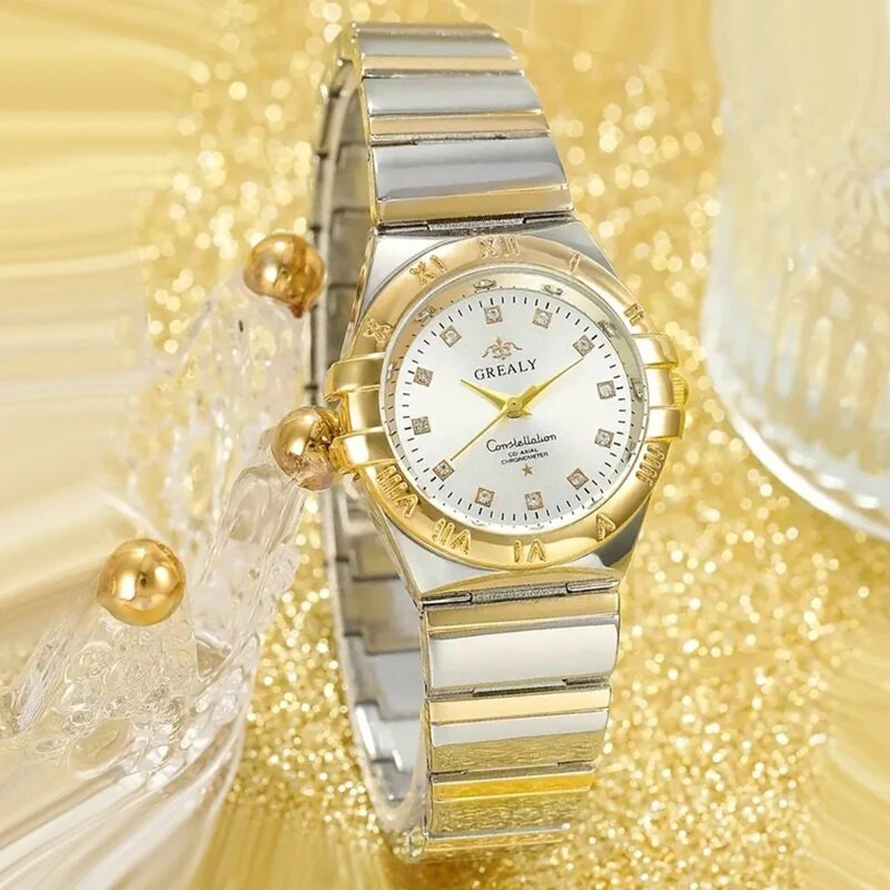 Jauni ikdienas sieviešu pulksteņi, apaļi ar rādītāju kvarca pulkstenis, moderns, rhinestone dekors, ciparnīca, ūdensizturīgs, kleita, rokas pulkstenis meitenēm