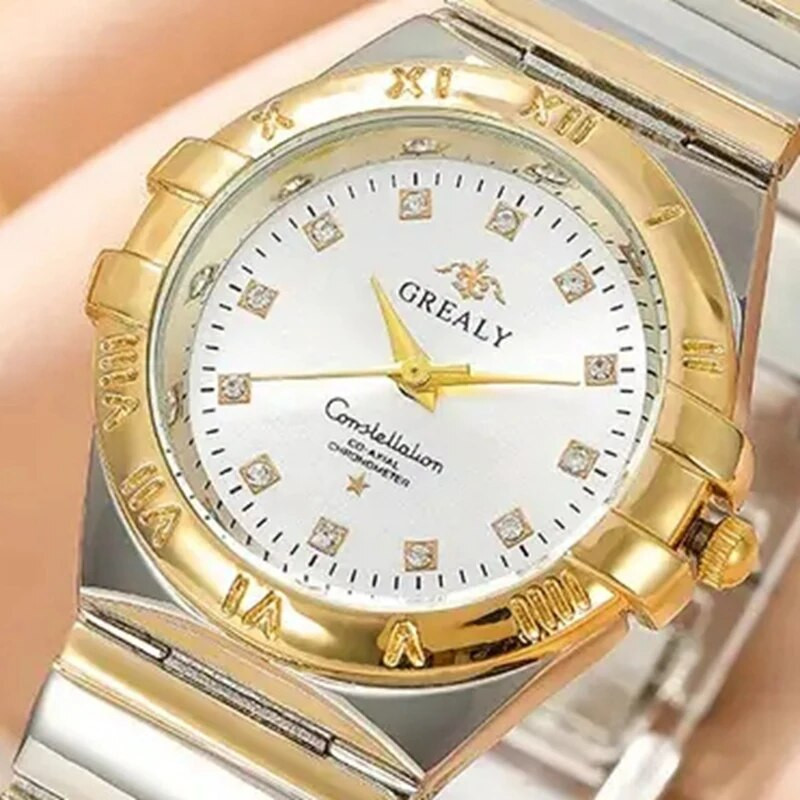 Jauni ikdienas sieviešu pulksteņi, apaļi ar rādītāju kvarca pulkstenis, moderns, rhinestone dekors, ciparnīca, ūdensizturīgs, kleita, rokas pulkstenis meitenēm