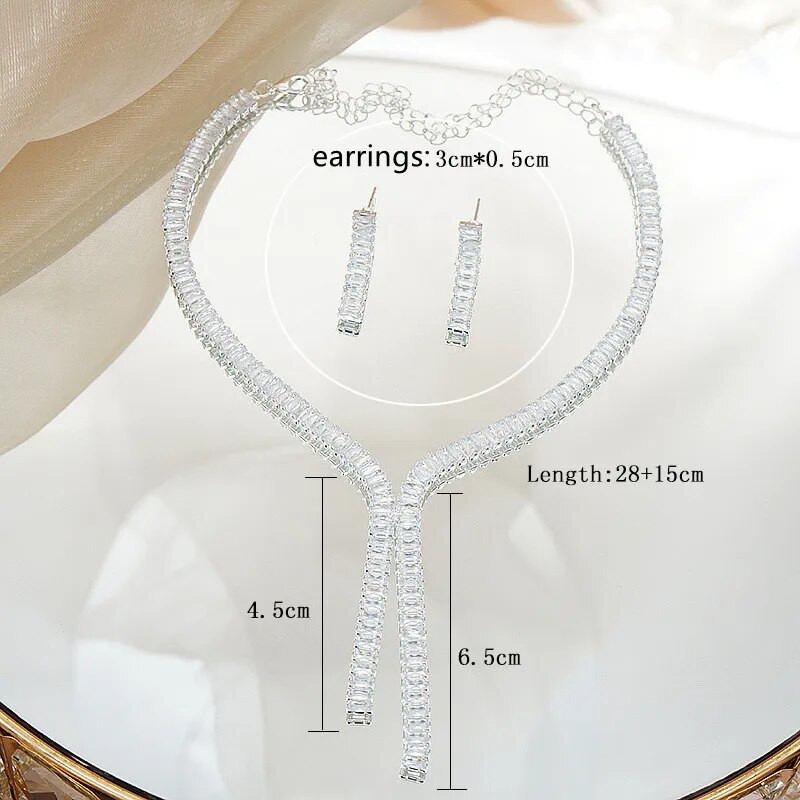 FYUAN 3 Styles Paprasti geometriniai cirkonio karoliai auskarai Moteriški krištolo auskarai vestuvėms nuotakos papuošalų rinkiniai Priedai