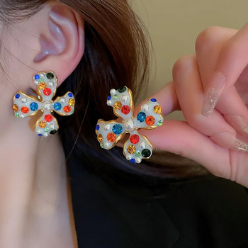 FYUAN Перлени огърлици в корейски стил Обеци за жени Цветни цветя Кристални обеци за уши Сватби Банкетни комплекти бижута