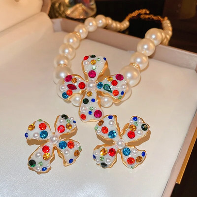 Σκουλαρίκια με μαργαριταρένιο κολιέ FYUAN Γυναικεία Σκουλαρίκια με κλιπ με κρύσταλλο σε κορεατικό στυλ Σκουλαρίκια σετ κοσμημάτων για δεξιώσεις γάμου