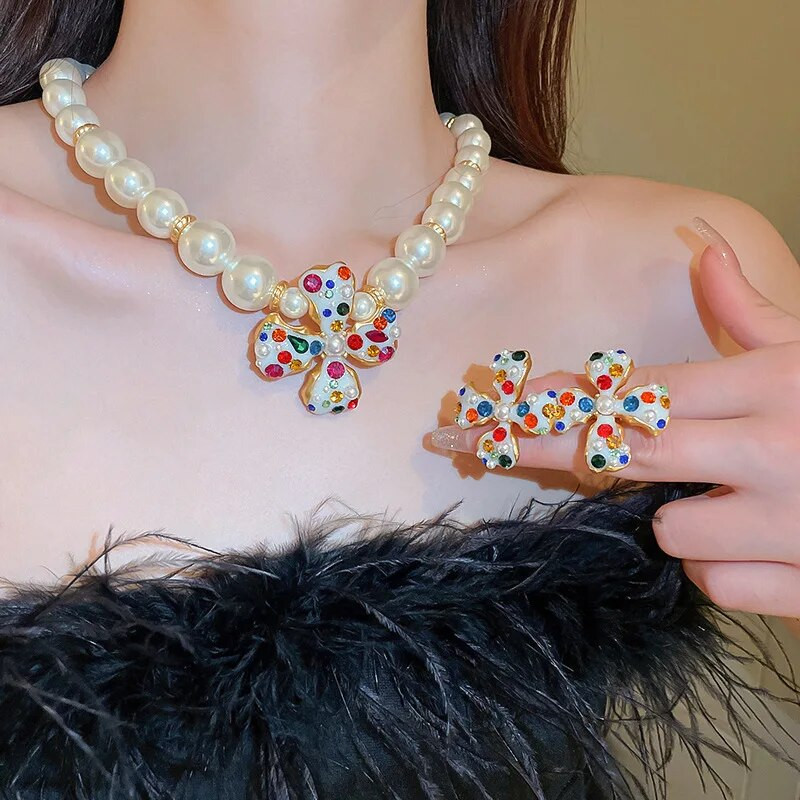 Σκουλαρίκια με μαργαριταρένιο κολιέ FYUAN Γυναικεία Σκουλαρίκια με κλιπ με κρύσταλλο σε κορεατικό στυλ Σκουλαρίκια σετ κοσμημάτων για δεξιώσεις γάμου