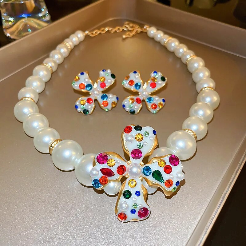 Σκουλαρίκια με μαργαριταρένιο κολιέ FYUAN Γυναικεία Σκουλαρίκια με κλιπ με κρύσταλλο σε κορεατικό στυλ Σκουλαρίκια σετ κοσμημάτων για δεξιώσεις γάμου