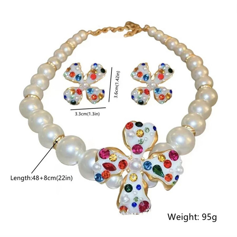 Σκουλαρίκια με μαργαριταρένιο κολιέ FYUAN Γυναικεία Σκουλαρίκια με κλιπ με κρύσταλλο σε κορεατικό στυλ Σκουλαρίκια σετ κοσμημάτων για δεξιώσεις γάμου