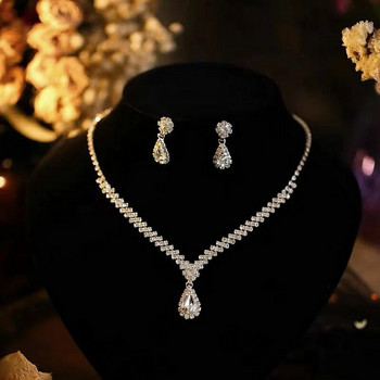 FYUAN Απλά γεωμετρικά σκουλαρίκια κολιέ ζιργκόν Γυναικεία κρυστάλλινα σκουλαρίκια για γάμο σετ κοσμημάτων νύφης Αξεσουάρ