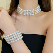 FYUAN Σετ κολιέ με μαργαριτάρια Γεωμετρικό κολιέ Γυναικείο Γάμος Αξεσουάρ κοσμήματα νύφης