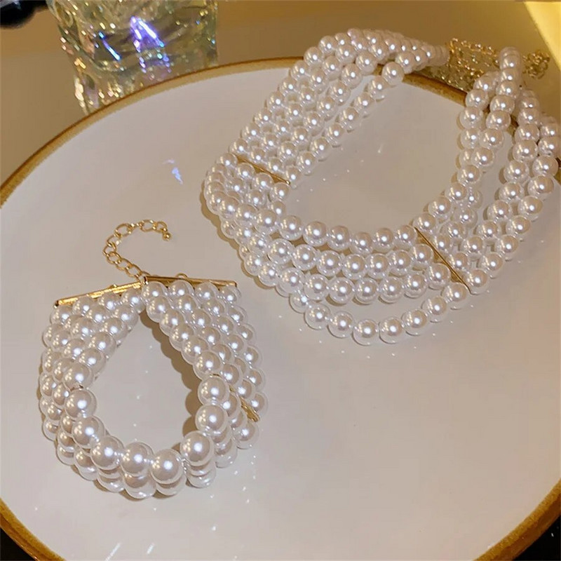 FYUAN Σετ κολιέ με μαργαριτάρια Γεωμετρικό κολιέ Γυναικείο Γάμος Αξεσουάρ κοσμήματα νύφης